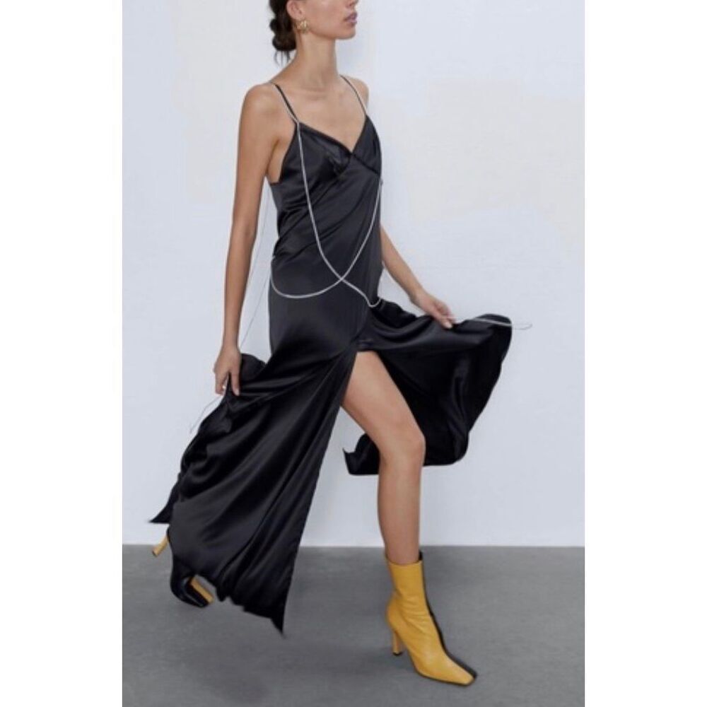 Zara Satin Midi Dress with Chains